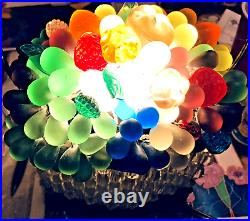 Antique Table Lamp Czeckoslovakian Crystal Basket Glass Fruits Shade Gorgeous