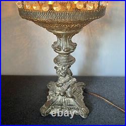 Antique Table Lamp Waterfall Prisms Filigree Pierced Metal