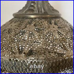 Antique Table Lamp Waterfall Prisms Filigree Pierced Metal