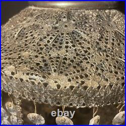 Antique Table Lamp Waterfall Prisms Filigree Pierced Metal