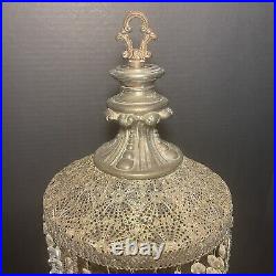 Antique Table Lamp Waterfall Prisms Filigree Pierced Metal