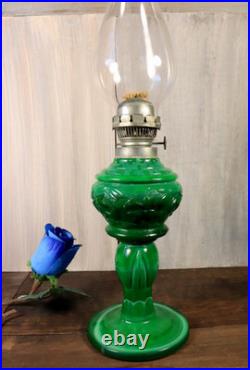 Antique Table Oil Lamp Czech Malachite Glass Heinrich Hoffman -Ships DDP to USA