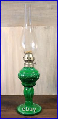 Antique Table Oil Lamp Czech Malachite Glass Heinrich Hoffman -Ships DDP to USA