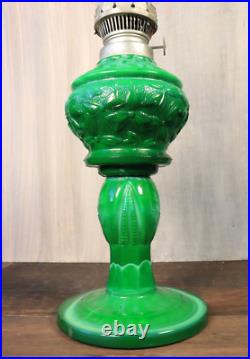 Antique Table Oil Lamp Czech Malachite Glass Heinrich Hoffman -Ships DDP to USA