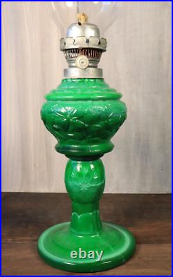 Antique Table Oil Lamp Czech Malachite Glass Heinrich Hoffman -Ships DDP to USA