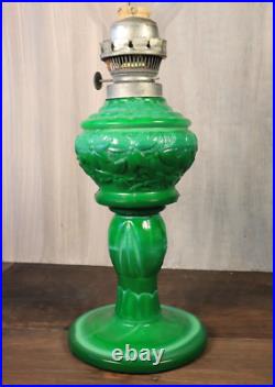 Antique Table Oil Lamp Czech Malachite Glass Heinrich Hoffman -Ships DDP to USA