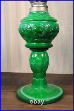 Antique Table Oil Lamp Czech Malachite Glass Heinrich Hoffman -Ships DDP to USA