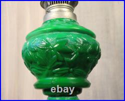 Antique Table Oil Lamp Czech Malachite Glass Heinrich Hoffman -Ships DDP to USA
