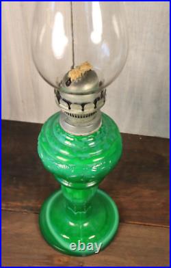 Antique Table Oil Lamp Czech Malachite Glass Heinrich Hoffman -Ships DDP to USA