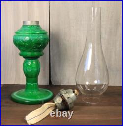 Antique Table Oil Lamp Czech Malachite Glass Heinrich Hoffman -Ships DDP to USA