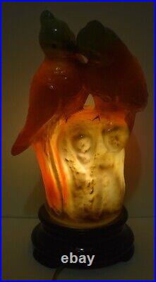 Antique Tiffin Art Deco Figural Lovebirds Birds Glass Table Light Lamp