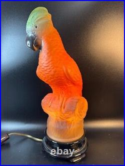 Antique Tiffin Glass Parrot Lamp Black Base 13 Tall Light Up