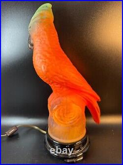 Antique Tiffin Glass Parrot Lamp Black Base 13 Tall Light Up