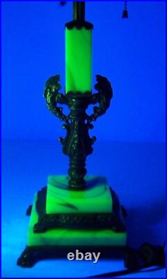Antique Vaseline Lamp Socket Cluster Cast Iron Cherub Art Deco Fixture USA #F47