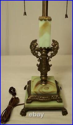 Antique Vaseline Lamp Socket Cluster Cast Iron Cherub Art Deco Fixture USA #F47