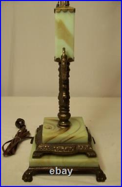 Antique Vaseline Lamp Socket Cluster Cast Iron Cherub Art Deco Fixture USA #F47