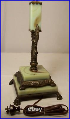 Antique Vaseline Lamp Socket Cluster Cast Iron Cherub Art Deco Fixture USA #F47