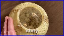 Antique Vaseline Tortoise Shell Uranium Art Glass Globe Ball Shade 8 Dia
