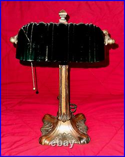 Antique Verdelite Banker's Desk Lamp with Original Green Glass Shade Cica 1915