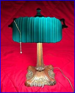Antique Verdelite Banker's Desk Lamp with Original Green Glass Shade Cica 1915