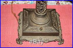 Antique Victorian Art Deco Converted Oil Lamp WithHanging Crystals-Metal Scroll