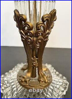 Antique Victorian Art Deco Nouveau Cast Metal & Glass Lamp Light Base Gold Gild