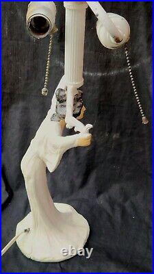 Antique Victorian Art Nouveau Deco Vtg Figural Lady Bronze Table Jewled Lamp