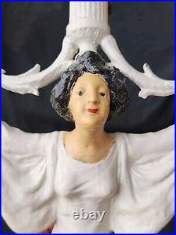 Antique Victorian Art Nouveau Deco Vtg Figural Lady Bronze Table Jewled Lamp