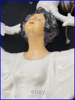 Antique Victorian Art Nouveau Deco Vtg Figural Lady Bronze Table Jewled Lamp