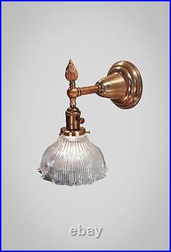 Antique Victorian Wall Sconce Art Deco Lamp with Holophane Steampunk Light