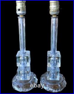 Antique Vintage 1920's Art Deco Pair Crystal Boudoir Table Lamp 15.5 Tall