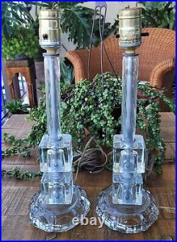 Antique Vintage 1920's Art Deco Pair Crystal Boudoir Table Lamp 15.5 Tall