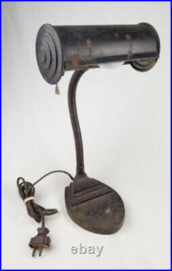 Antique Vintage 1930's Art Deco Gooseneck Industrial Desk Lamp Ashtray Cast Iron