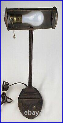 Antique Vintage 1930's Art Deco Gooseneck Industrial Desk Lamp Ashtray Cast Iron