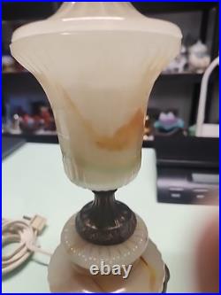 Antique Vintage Akro Agate Uranium Opaque Glass Table Lamp Brass HOUZZE