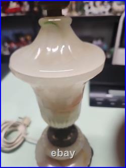 Antique Vintage Akro Agate Uranium Opaque Glass Table Lamp Brass HOUZZE