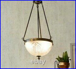 Antique Vintage Art Deco Brass & Cut Glass Ceilings Fixture Chandelier Light