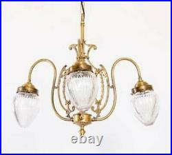 Antique Vintage Art Deco Brass & Cut Glass Ceilings Fixture Chandelier Light