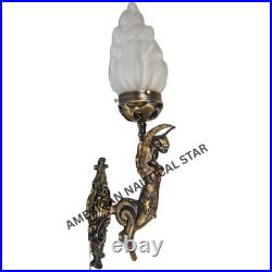 Antique Vintage Art Deco Brass Fire Glass Wall Sconces Nouveau Lamp Fixture
