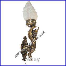 Antique Vintage Art Deco Brass Fire Glass Wall Sconces Nouveau Lamp Fixture