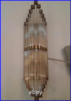 Antique Vintage Art Deco Brass & Glass Rod Ship Light Fixture Wall Sconces Lamp
