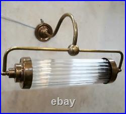 Antique Vintage Art Deco Brass & Glass Rod Ship Light Fixture Wall Sconces Lamp