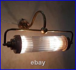 Antique Vintage Art Deco Brass & Glass Rod Ship Light Fixture Wall Sconces Lamp