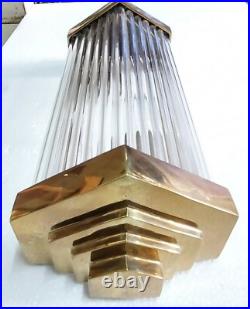 Antique Vintage Art Deco Brass & Glass Rod Ship Light Fixture Wall Sconces Lamp