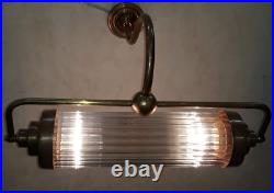 Antique Vintage Art Deco Brass & Glass Rod Ship Light Fixture Wall Sconces Lamp
