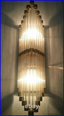 Antique Vintage Art Deco Brass & Glass Rod Ship Light Fixture Wall Sconces Lamp