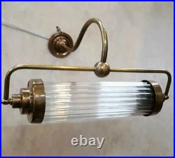 Antique Vintage Art Deco Brass & Glass Rod Ship Light Fixture Wall Sconces Lamp