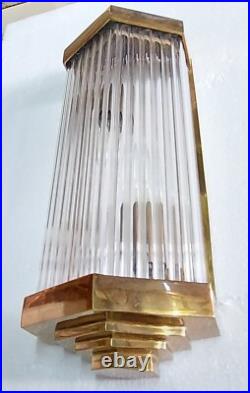Antique Vintage Art Deco Brass & Glass Rod Ship Light Fixture Wall Sconces Lamp