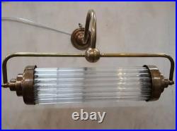Antique Vintage Art Deco Brass & Glass Rod Ship Light Fixture Wall Sconces Lamp