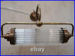 Antique Vintage Art Deco Brass & Glass Rod Ship Light Fixture Wall Sconces Lamp